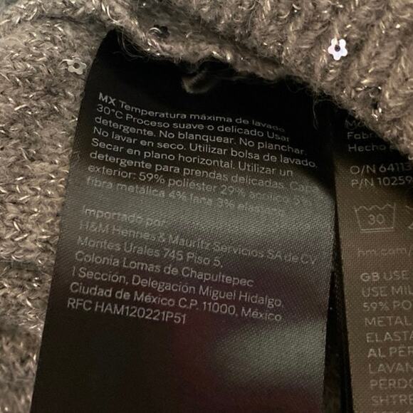 NEW H&M Womens Gray Metallic Sequin Long Sleeve Crew Neck Sweater Top Size XXL - Picture 4 of 4